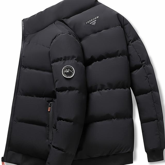 TEMU Men's Winter Jacket For Young Adults, Loose Fit With A Stand Collar, Thickened And Padded, Trendy Coat.