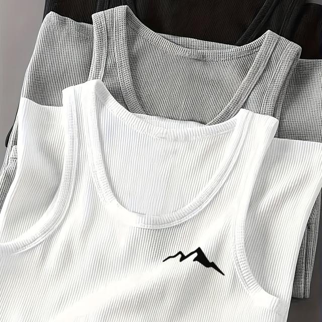 TEMU 3pcs Men's Summer Ribbed Striped Tank Tops, Comfortable And Breathable, Fashionable