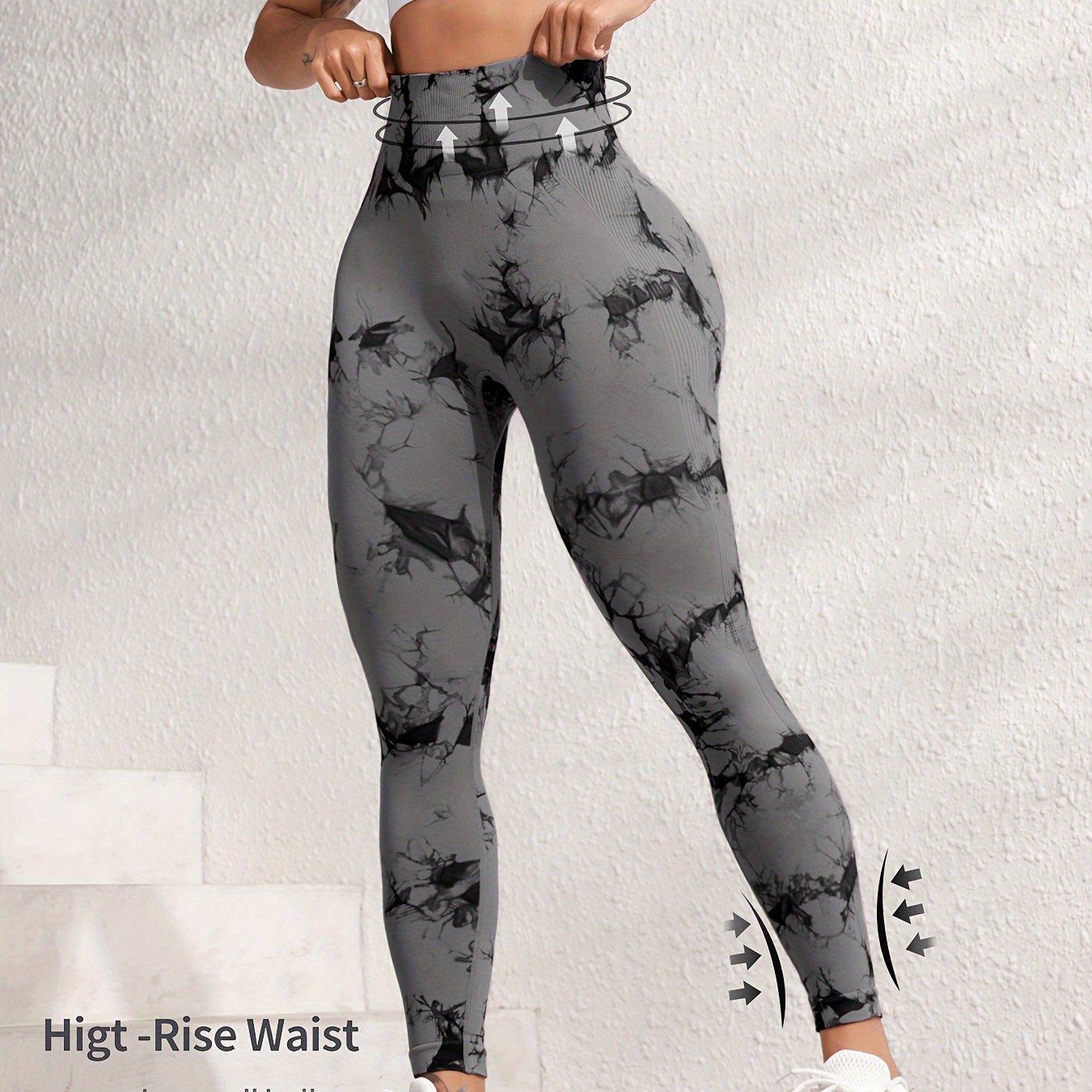 TEMU Women's High-waisted Seamless Yoga Pants - Tummy Control Butt-lifting Tie-dye Workout Leggings, Stretchy Non-see-through Fitness Pants For Spring Summer Fall, Machine Washable