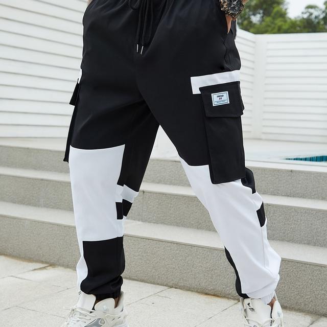 TEMU Plus Size Men's Cargo Pants With Color Design, Athletic Streetwear