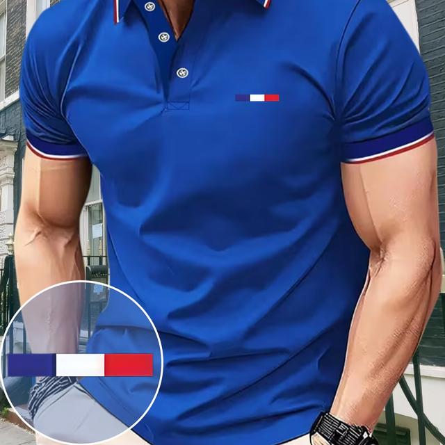 TEMU Herren Polo Shirt in Übergröße | Kurzarm für den Sommer, Stoff ohne Stretch, Knopfleiste, Geometrisches Muster, Streetstyle
