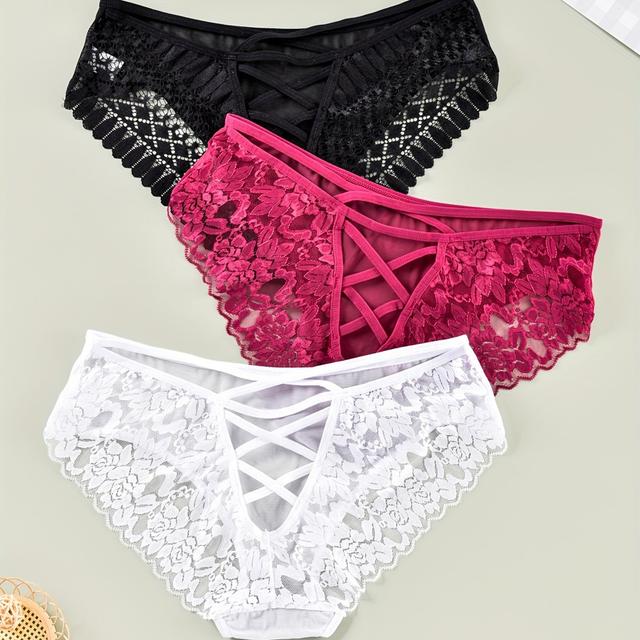 TEMU 3 Stück Plus Size Bequeme Sexy Spitzen-Slips für Damen – Modische Transparente Slips