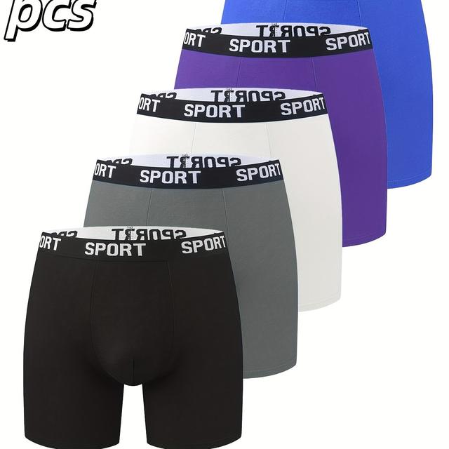 TEMU 남성용 롱 드로즈 5매 세트 - 높은 탄성, 빠른 건조성 통기성 원단, 튼튼한 4중 바늘 스티칭, 스포츠 및 캐주얼 웨어에 적합, 운동 필수템, 스포티 스타일, 편안한 착용감