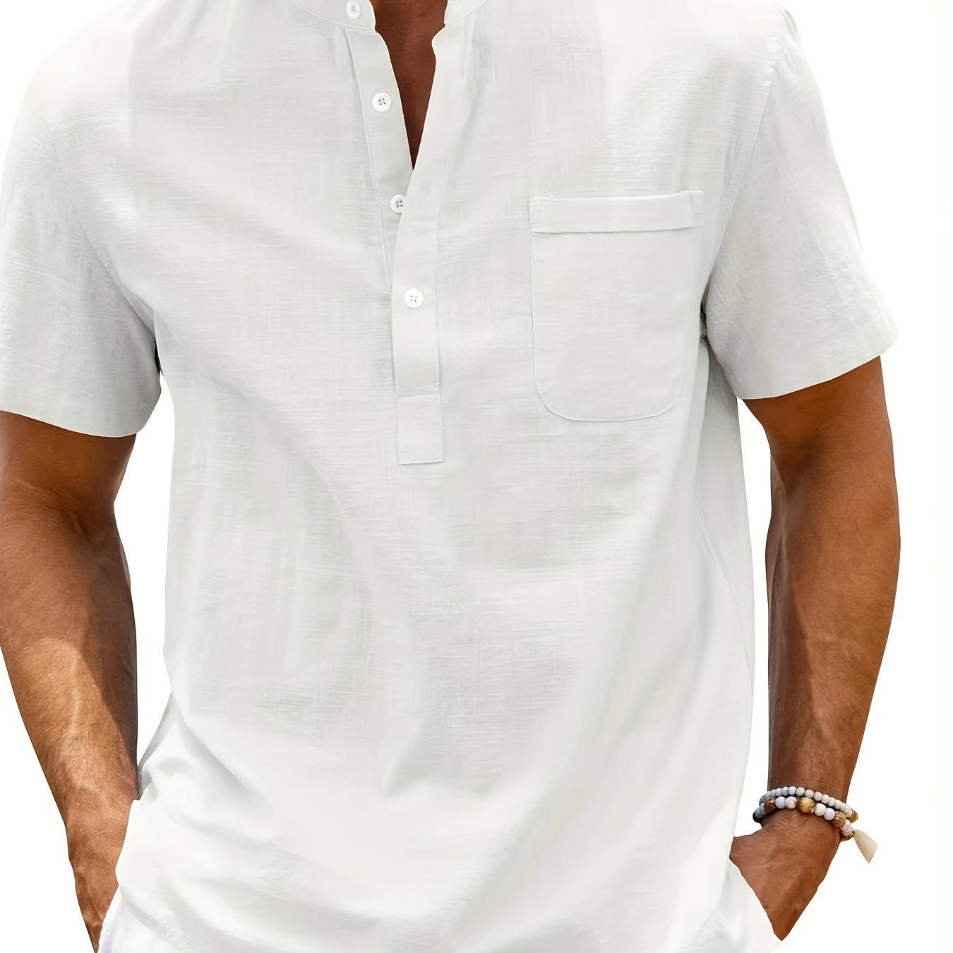 TEMU Chemise Homme Décontractée à Col , Manches Courtes et Poche Poitrine - Lavable en Machine, Boutonnage, , Grande Taille | Chemise Casual