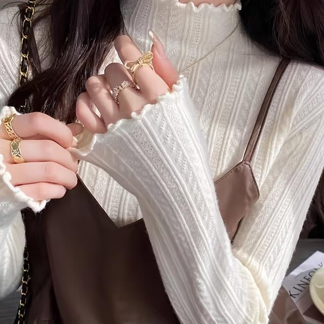 TEMU 가을 겨울 신상 유럽&미국 여성용 심플 캐주얼 스타일 하이넥 니트 풀오버 따뜻한 셔츠