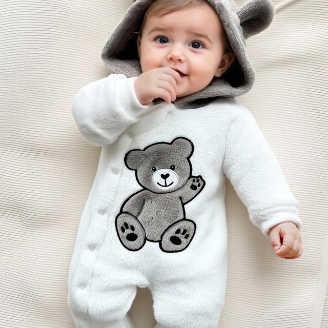 TEMU Baby Footed Onesie, Newborn Infant Footed Romper, Winter Thickened Plush Warm Base Layer, Perfect For Outdoor