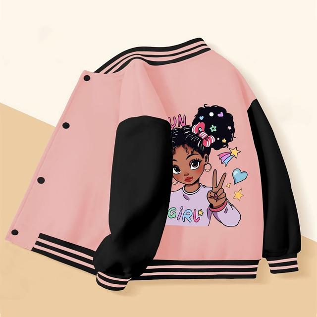 TEMU 1 قطعة جاكيت منسوج من البوليستر للفتيات مع تطبيق، نمط حيواني، ياقة بيسبول، تمديد خفيف، مقاس عادي، ملابس عارضة للعطلات، ملابس خارجية للخريف/الشتاء