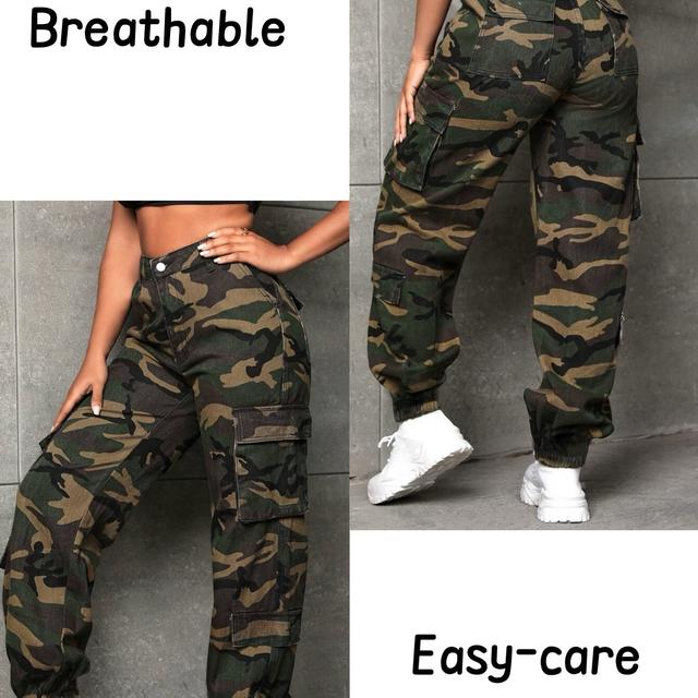 TEMU Dames Groene Camouflage Cargo Joggingbroek met Elastische Tailleband en Meerdere Zakken voor Lente en Zomer