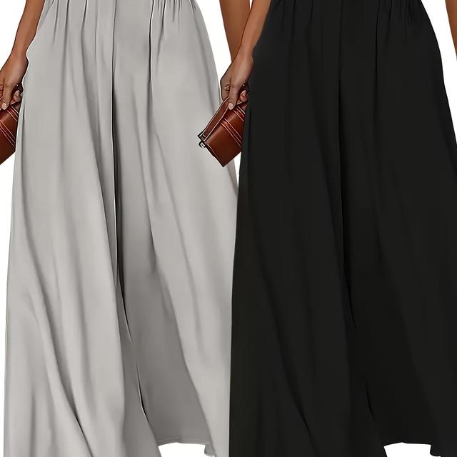 TEMU A Two-piece Set Of Women's Plus-size Loose High-waisted Flowy Wide-leg Pants, Casual Wear In All , Featuring Solid Colors Suitable For Everyday Use.