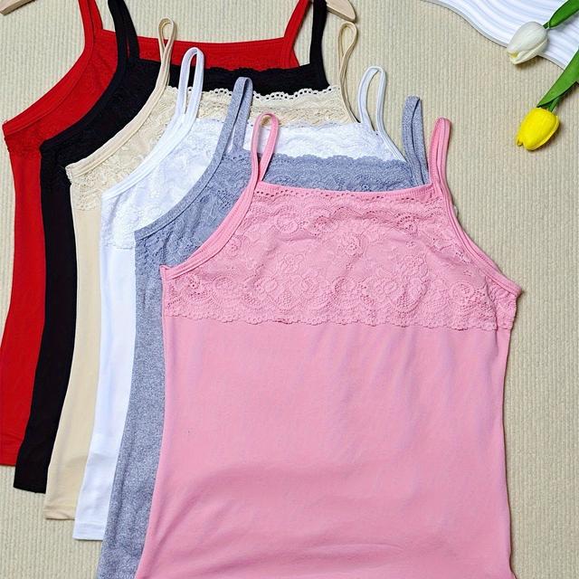 TEMU Ensemble de Débardeurs Polyvalents à Dentelle Contrastée pour Femmes, 6 Pièces d'Été