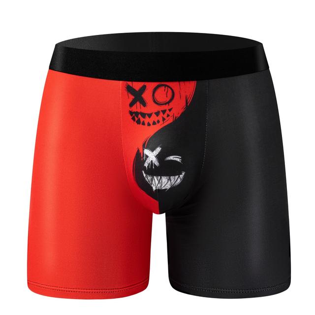 TEMU Herren Rote & Schwarze Lächelnde Boxershorts, Atmungsaktives Polyester-Strickgewebe, Mittlere Dehnung, 95% Polyester 5% Spandex, Lässiges Kurzes Unterwäsche
