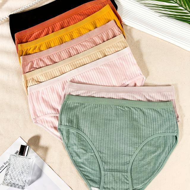 TEMU 8-pack Of Plus-size Women's Underwear, Easy, Comfortable, Breathable Ribbed Briefs