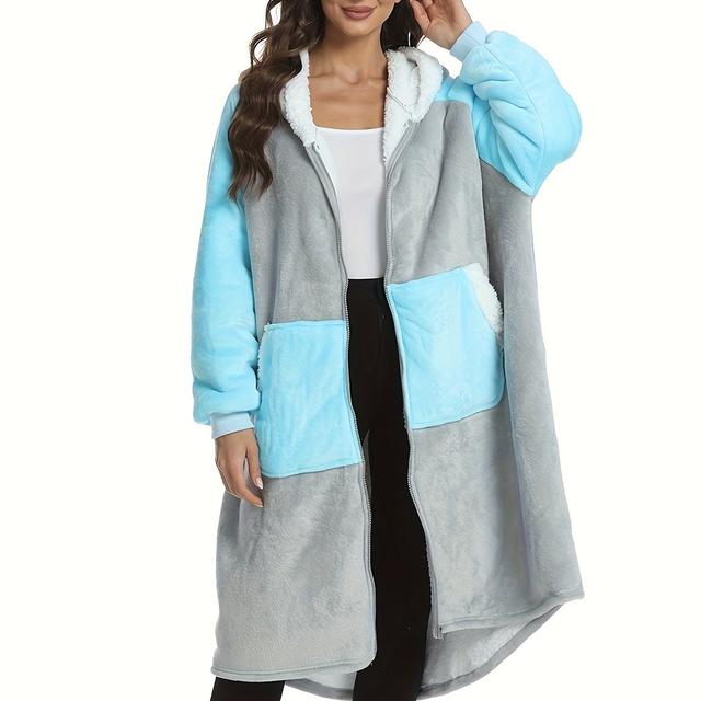 TEMU 25AW Home Trend D169 Winter Color Block Patchwork Fleece-gefütterte, dicke Kapuzenpullover für Casual-Looks