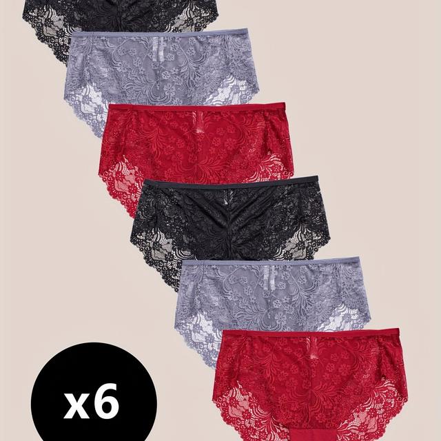 TEMU 6 Stück Plus Size Damen Slips Hochgeschnittene Sexy Unterwäsche Durchbrochener Slip Bequeme Unterhosen