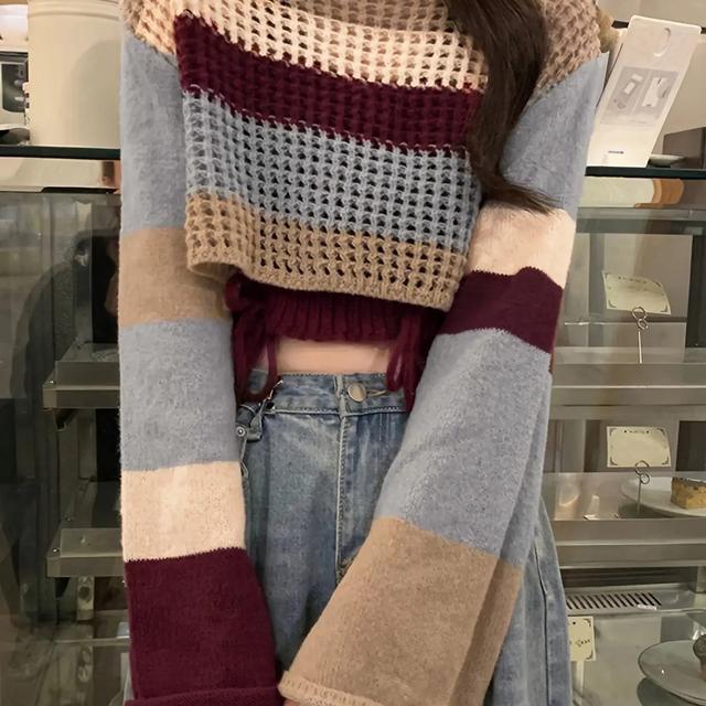 TEMU おへそ出しストライプ長袖2点セット 女性用