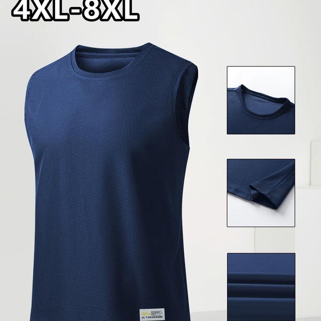 TEMU [4xl-8xl] Plus Size Men's Waffle Vest - Oversized Sleeveless Top - Round Neck Style - Design - Wear - Essential For Home, Outing, And Fitness Training