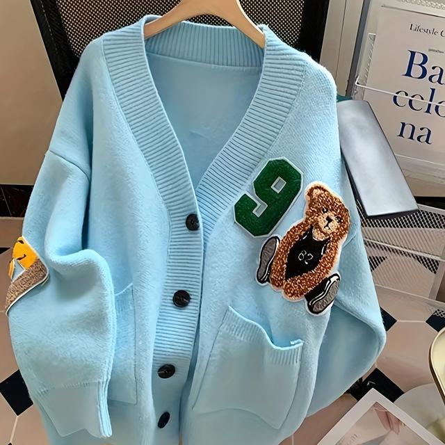 TEMU カーディガン レデイース ニット クルーネック 長袖 トップス 春 秋 冬 着痩 セーター カジュアル 可愛い ゆったり アウター トップス 通勤 通学 トップス