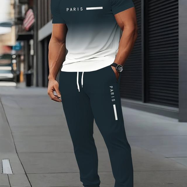 TEMU Conjunto de camiseta de manga corta y pantalón largo , moderno y congradiente para hombre impreso en 3D