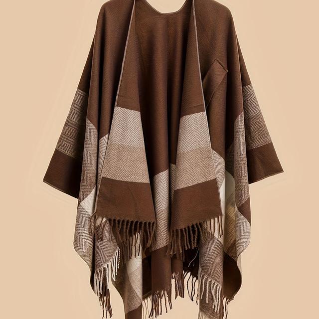 TEMU كارديجان شال مفتوح الأمام بمقاسات كبيرة، سترة كاب عارضة مناسبة لأمسيات والشتاء، بطانية قابلة للارتداء