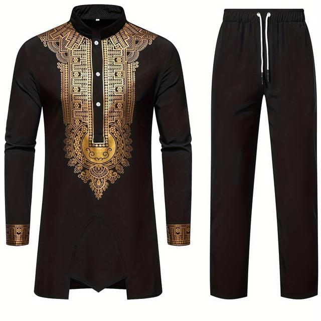 TEMU European And American Men's Middle Eastern Print Robe Set