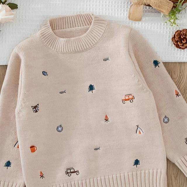 TEMU Korean Style Knitted Sweater For Toddlers, Kids And Babies - Versatile Fall/winter Top With Halloween Design