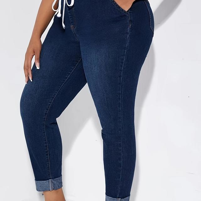 TEMU Jeans de Cintura Elásticos com Cordão para Mulher Melhorados, Apresentando Ganga Azul nos Punhos e Roupa
