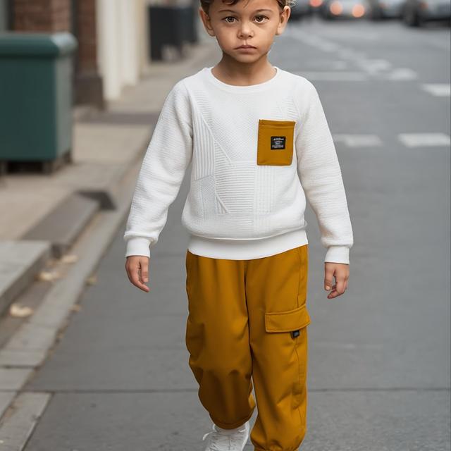TEMU سترة صوفية طويلة الأكمام للأولاد من مخملي للخريف والشتاء مع جيوب ملونة + بنطال رياضي من الصوف، مجموعة من قطعتين، مثالية للارتداء في الهواء الطلق في والشتاء، هدية للأطفال.