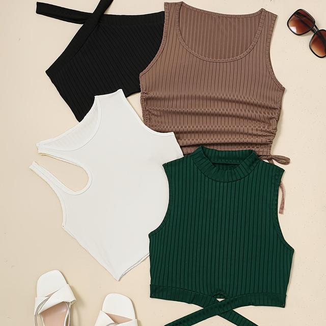 TEMU A Stylish New Set Of 4 Sleeveless Tops With A Sexy Halter Design Super