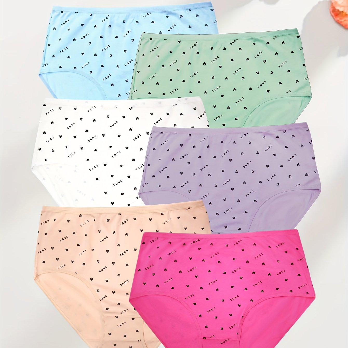 TEMU 6er-Pack Damen Große Größe Bequeme Atmungsaktive Dreieckslip mit Herz-Motiv für Mid-High Hüftbund