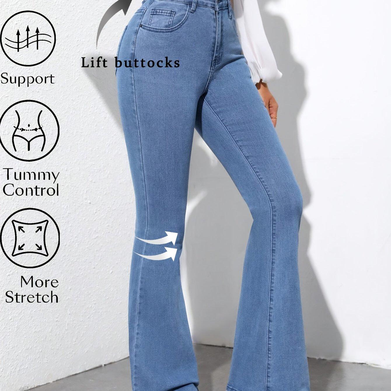 TEMU Jeans acampanados elásticos, modernos y versátiles, color azul