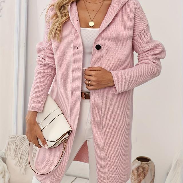 TEMU New Arrival Women's Casual Fashion Thick Solid Color Button Hooded Cardigan