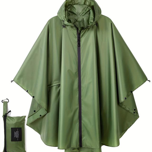 TEMU Modischer Einfarbiger Kapuzen-Poncho-Regenmantel mit , Übergröße