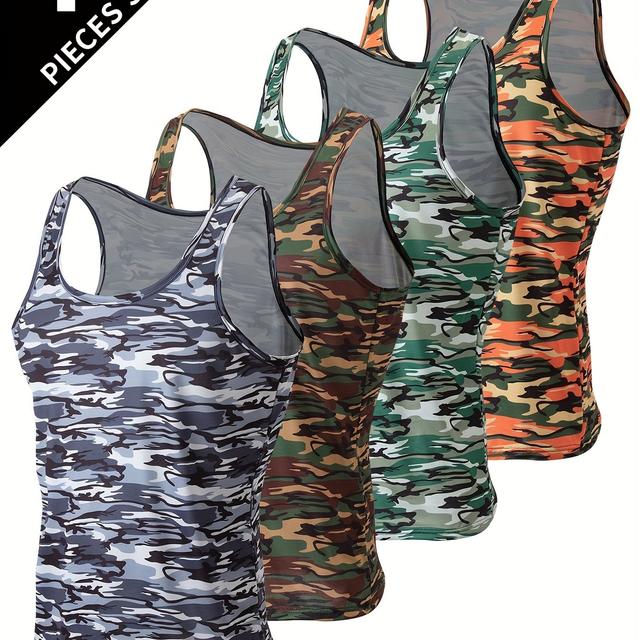 TEMU 4 szt. Męska Kamizelka Fitness Bezrękawnik Casual Sportowy Oddychający Domowa Załoga