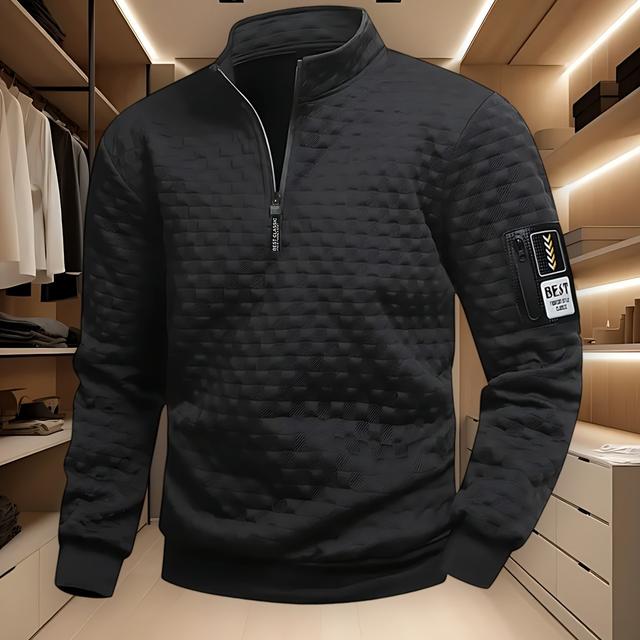 TEMU Men's Long-sleeve Stylish Jacquard Top With A Zipper, Made From Slightly Stretchy And Easy-to-clean Fabric, Featuring A Regular Fit Fashionable And Versatile For Men's Wear