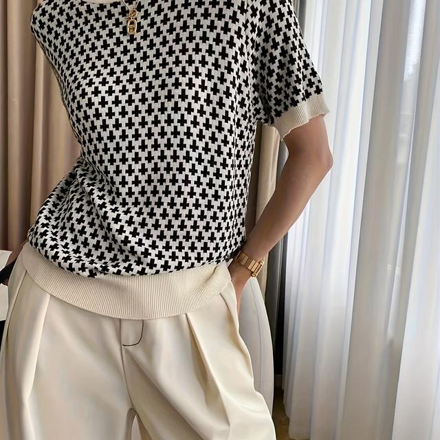 TEMU Plus Size - High-End Kurzarm Damen Sommer Dünnes Design Kleiner Duft