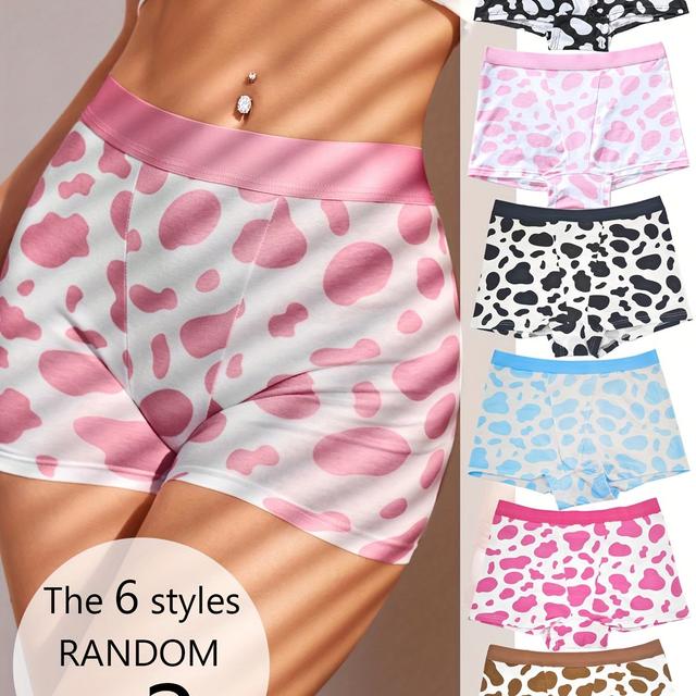 TEMU Damskie oddychające szorty sportowe z szerokim pasem, z losowym wzorem krowiego i cienką tkaniną