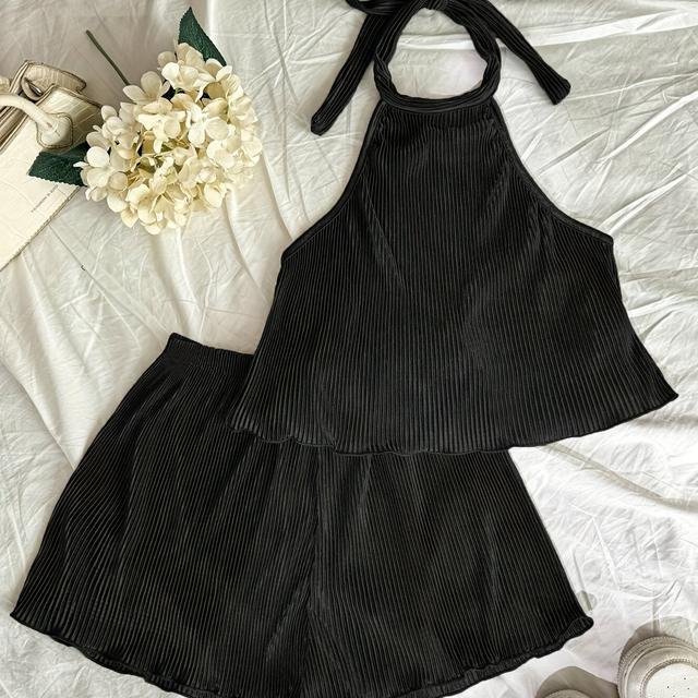TEMU 2pcs Set, Sexy Easy Solid Fabric Ruched Cami And Shorts Outfit