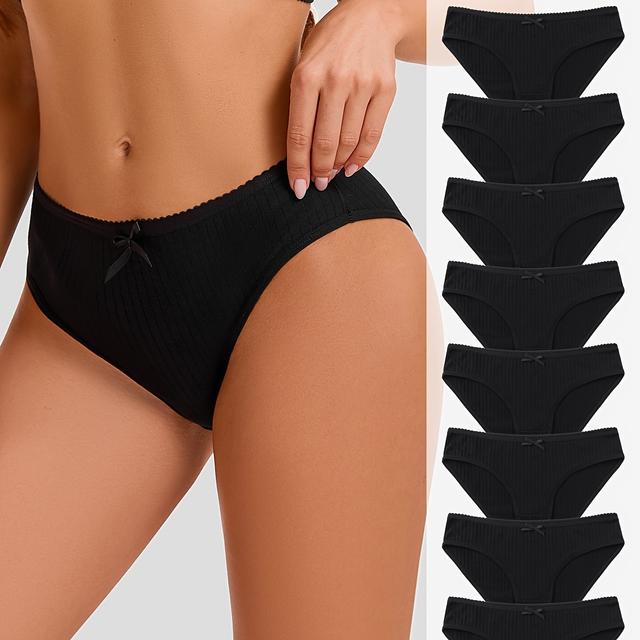 TEMU 8pcs Set Of Women's Low-rise Ribbed Briefs, Comfortable And Breathable