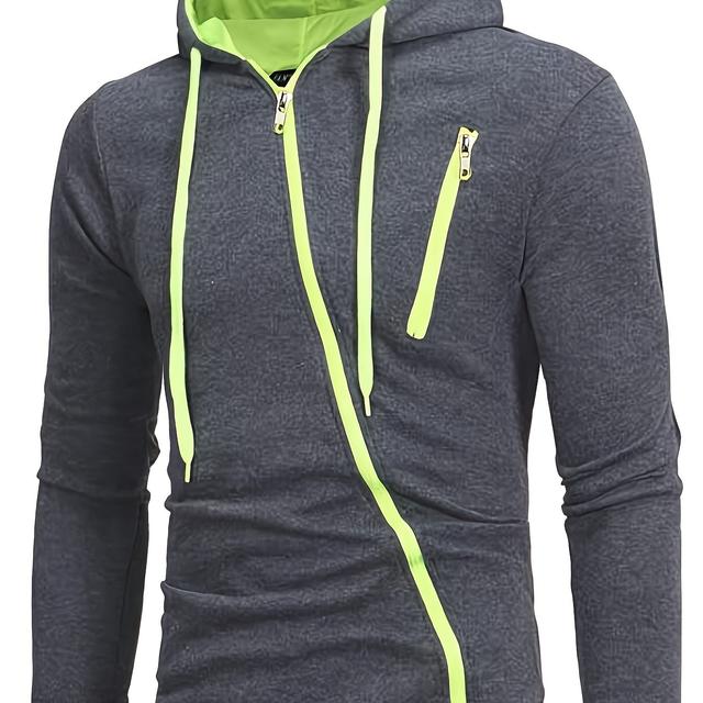 TEMU Men's Fashion New Diagonal Zipper Hooded Sweatshirt