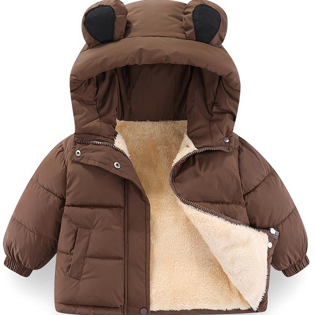 TEMU New Children's Hooded Warm Jacket Short Style Unisex Kids 2025 Winter Thickened Coat Cute Cold-proof Outfit