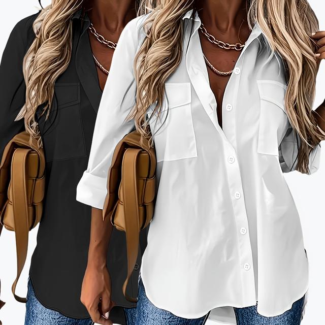 TEMU Plus Size Two-piece Women's Long Sleeve Casual Shirt Set