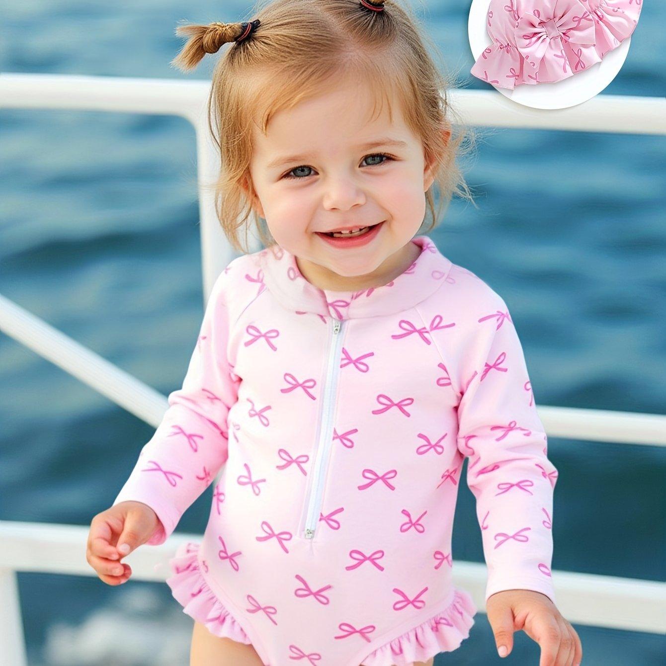 TEMU Girls' Pink 1pc Swimsuit, Cute Little Swimwear, Back-to- Gift For Girls, Comfortable And 1pc Swimsuit, Suitable For Water Parks And Swimming Pools, Back-to- Outfit, Back-to-school