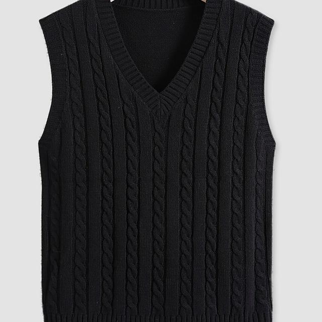 TEMU Men's Pullover Sweater In Lightweight Fleece Fabric, V-neck Men's Knit Vest Black Sweater Casual Winter Knitted Top, Plus Size