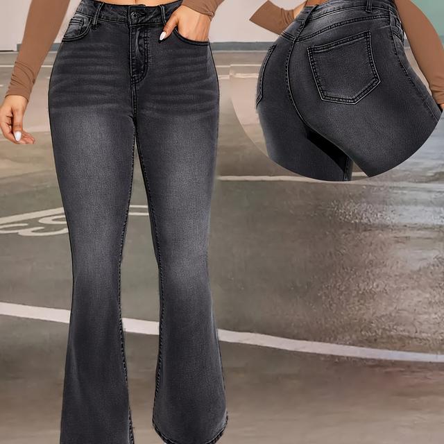 TEMU Jean Évasé Boutonné Tendance Toutes Noir- à Haute Élasticité