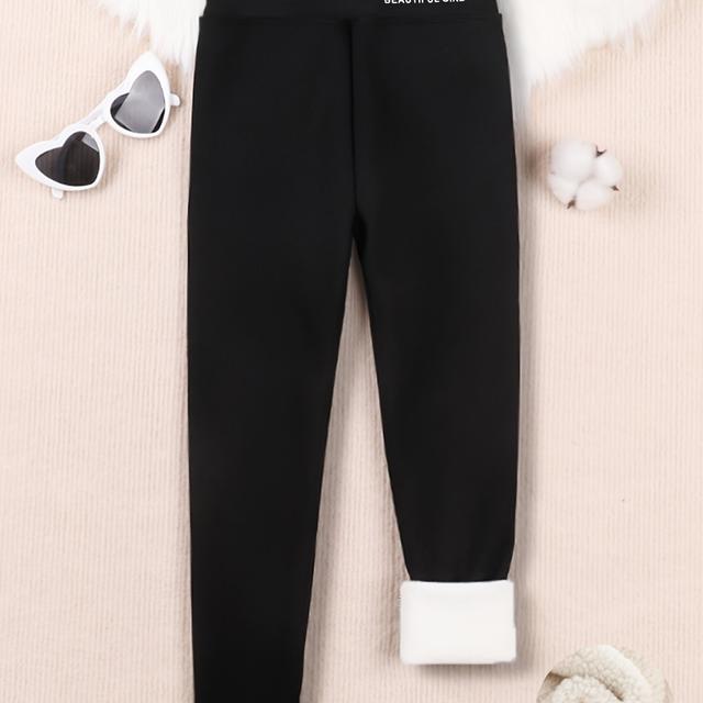 TEMU Girls' Thermal Shark Print Leggings - High-stretch Winter Pants With Shark & Pattern, Warm Opaque Underwear For, & Cold Weather, Machine Washable ( To Teen), Perfect For Outdoor