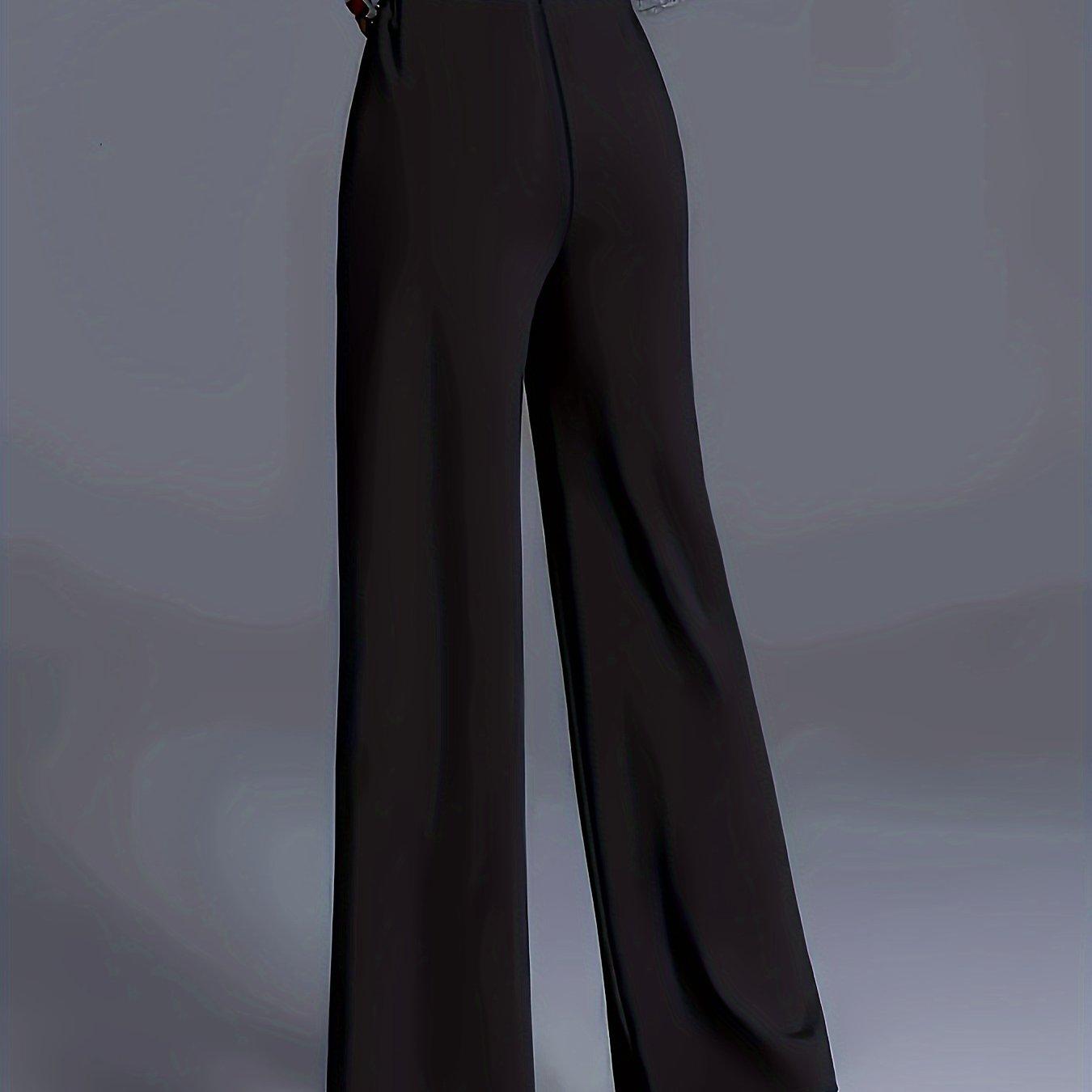 TEMU Women's High-waisted Straight Trousers - Elegant Loose-fit Slant Pocket Pants Suitable For Work & , Solid Blouse Pants, Machine Washable - Straight Pants