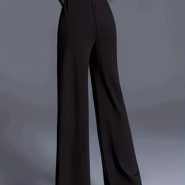 TEMU Women's High-waisted Straight Trousers - Elegant Loose-fit Slant Pocket Pants Suitable For Work & , Solid Blouse Pants, Machine Washable - Straight Pants