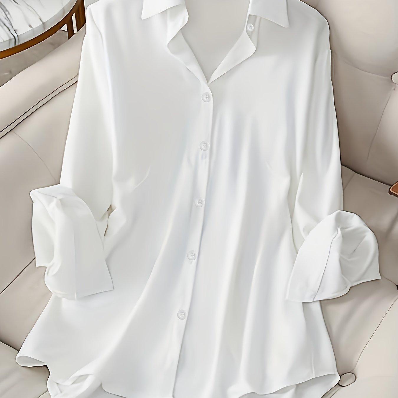 TEMU Plus Size, 2025 New Large Size Women' Color Long Sleeve Shirt With Lapel And Single Button In European Style