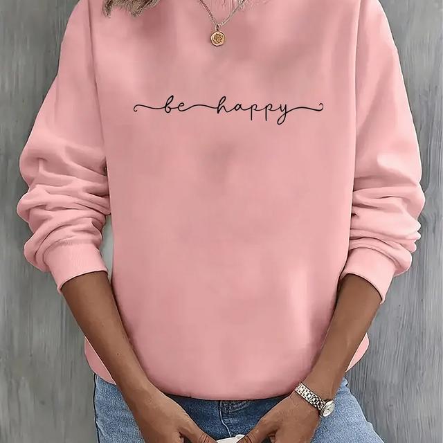 TEMU Women's Oversized "" Letter Print Sweatshirt - 100% Polyester Long Sleeve Round Neck Pullover, Lightweight 220gsm Machine Washable Casual Clothing For All