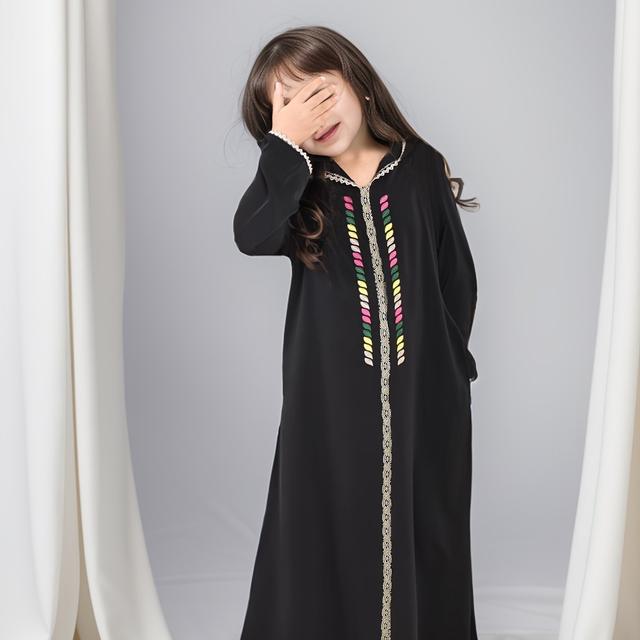TEMU Girls' Elegant Cardigans For Eid , Special Robes For Ramadan, Dresses For Girls Celebrating , Traditional Middle Eastern Arab Cultural Clothing With Hoods